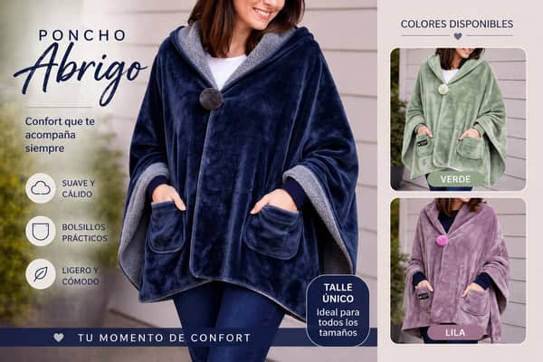 Manta Poncho con bolsillos 45x170 Rosa, verde, azul